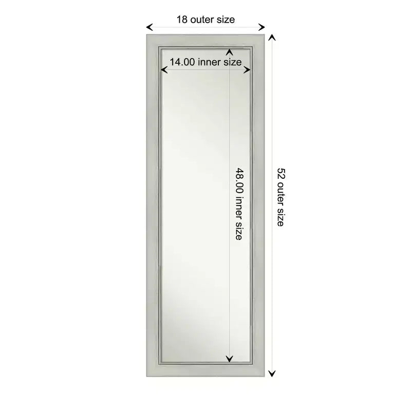 Miroir mural et de porte pleine longueur avec cadre patine argentée, 18" x 52"