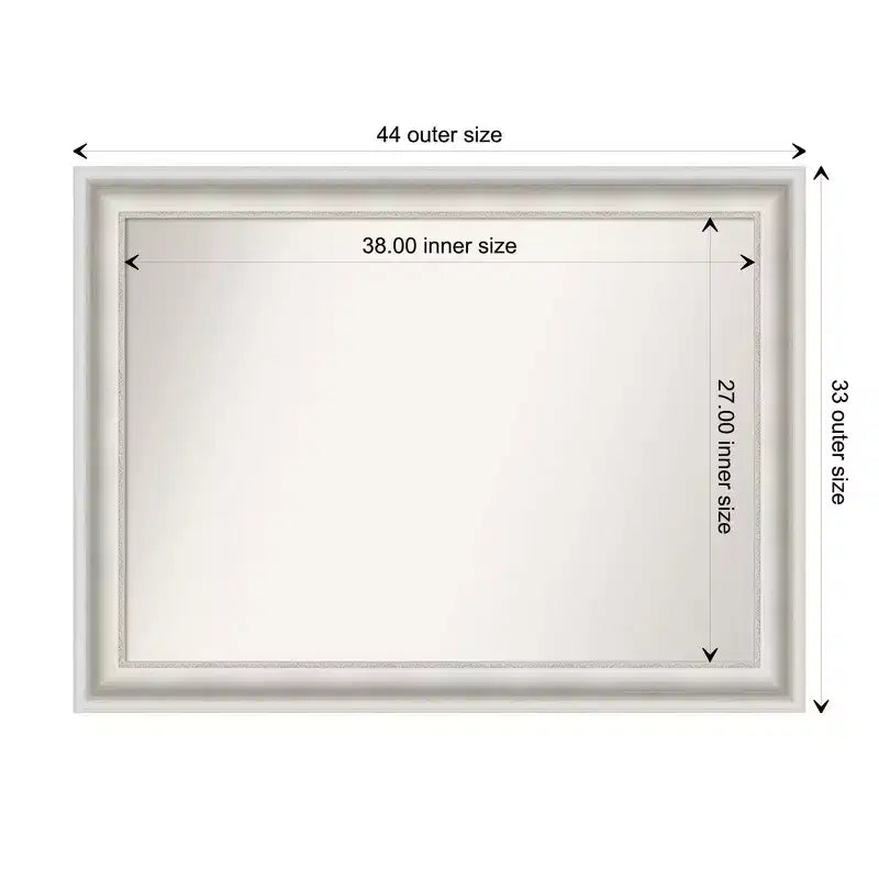 Miroir mural de salle de bain blanc sans biseau de 44 po x 33 po - Amanti Art : style moderne, cadre en polystyrène, fixation murale