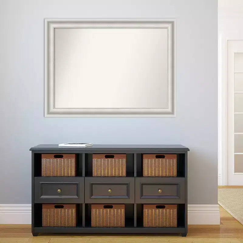 Miroir mural de salle de bain blanc sans biseau de 44 po x 33 po - Amanti Art : style moderne, cadre en polystyrène, fixation murale