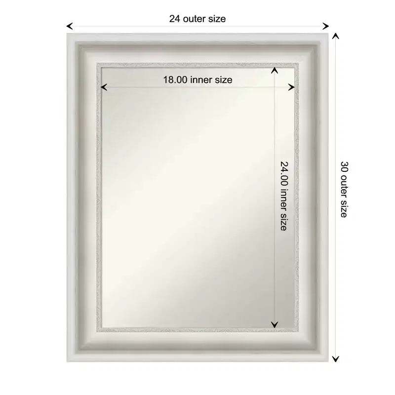 Miroir mural encadré – Cadre blanc orné, 24 x 30 pouces