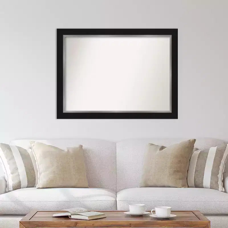 Grand miroir mural rectangulaire avec cadre noir et argent