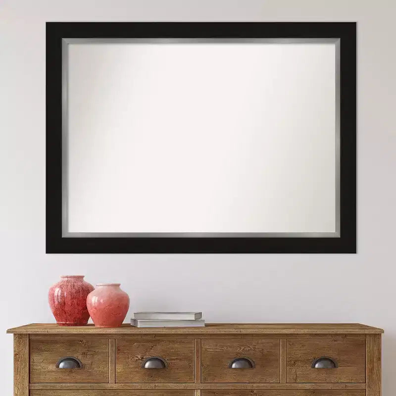 Grand miroir mural rectangulaire avec cadre noir et argent