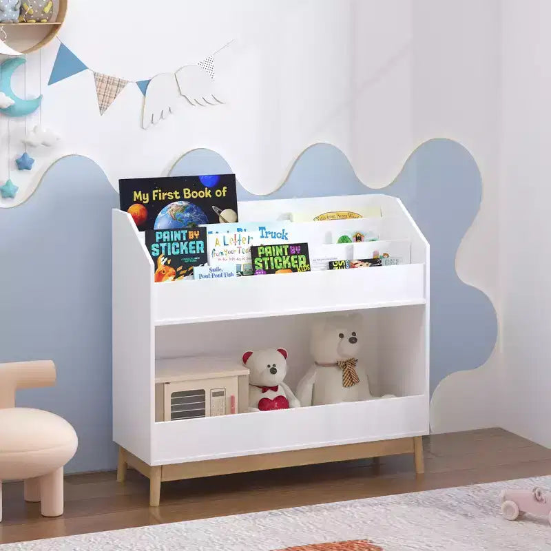 Étagère à Livres pour Enfants avec Rangement — Présentoir à Livres à 3 Niveaux avec Façade Dégagée