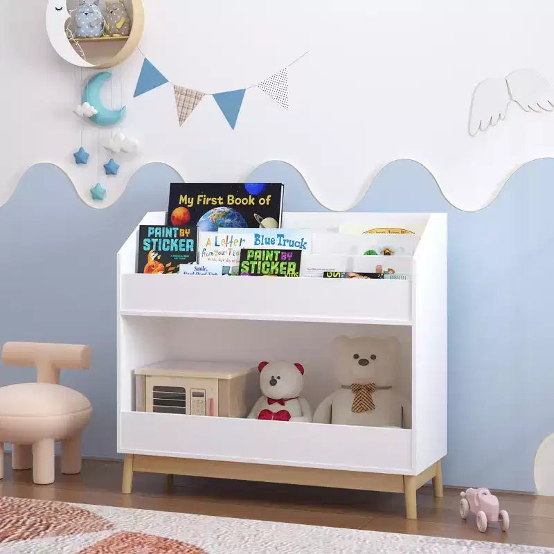 Étagère à Livres pour Enfants avec Rangement — Présentoir à Livres à 3 Niveaux avec Façade Dégagée