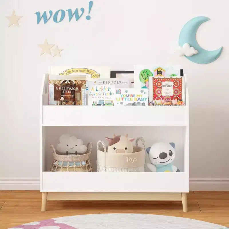 Étagère à Livres pour Enfants avec Rangement — Présentoir à Livres à 3 Niveaux avec Façade Dégagée
