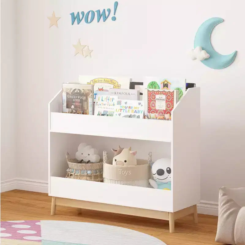 Étagère à Livres pour Enfants avec Rangement — Présentoir à Livres à 3 Niveaux avec Façade Dégagée
