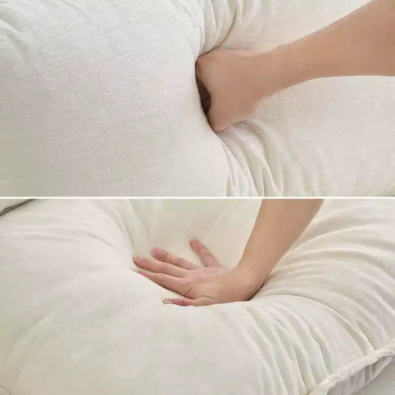 Canapé d'angle modulable 4 pièces avec pouf et poches latérales – Tissu chenille et fausse fourrure, beige