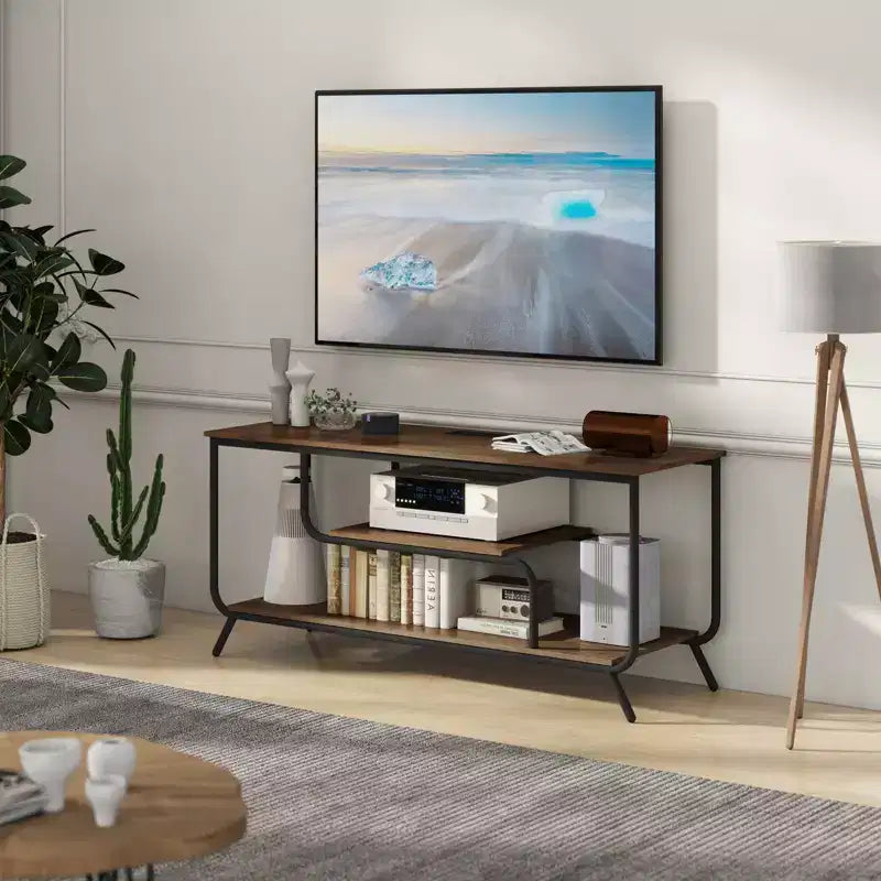 Meuble TV avec éclairage LED et multiprise intégrée, compatible avec les téléviseurs jusqu'à 55 pouces