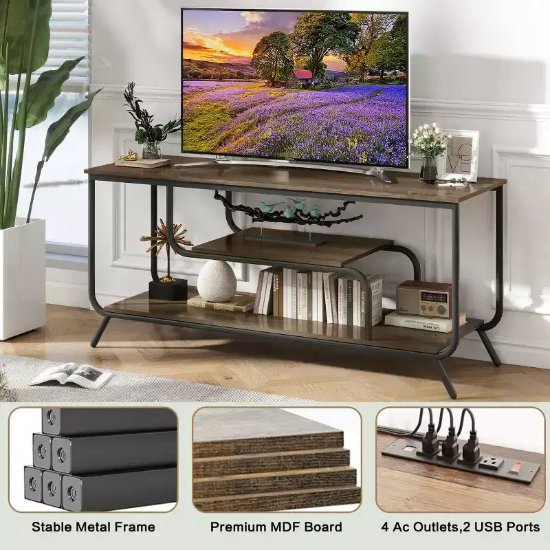 Meuble TV avec éclairage LED et multiprise intégrée, compatible avec les téléviseurs jusqu'à 55 pouces