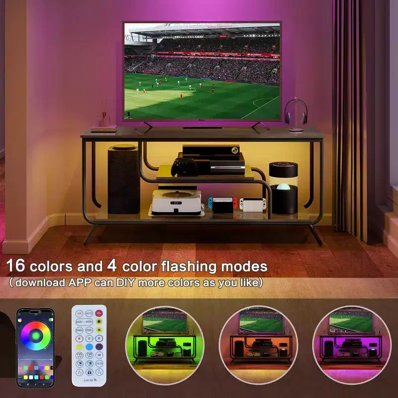 Meuble TV avec éclairage LED et multiprise intégrée, compatible avec les téléviseurs jusqu'à 55 pouces