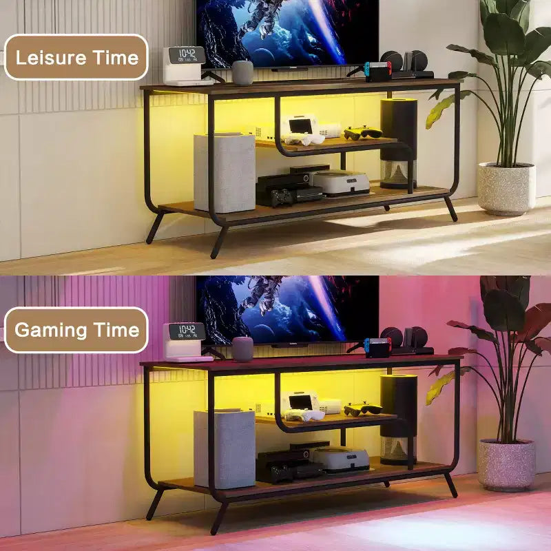 Meuble TV avec éclairage LED et multiprise intégrée, compatible avec les téléviseurs jusqu'à 55 pouces