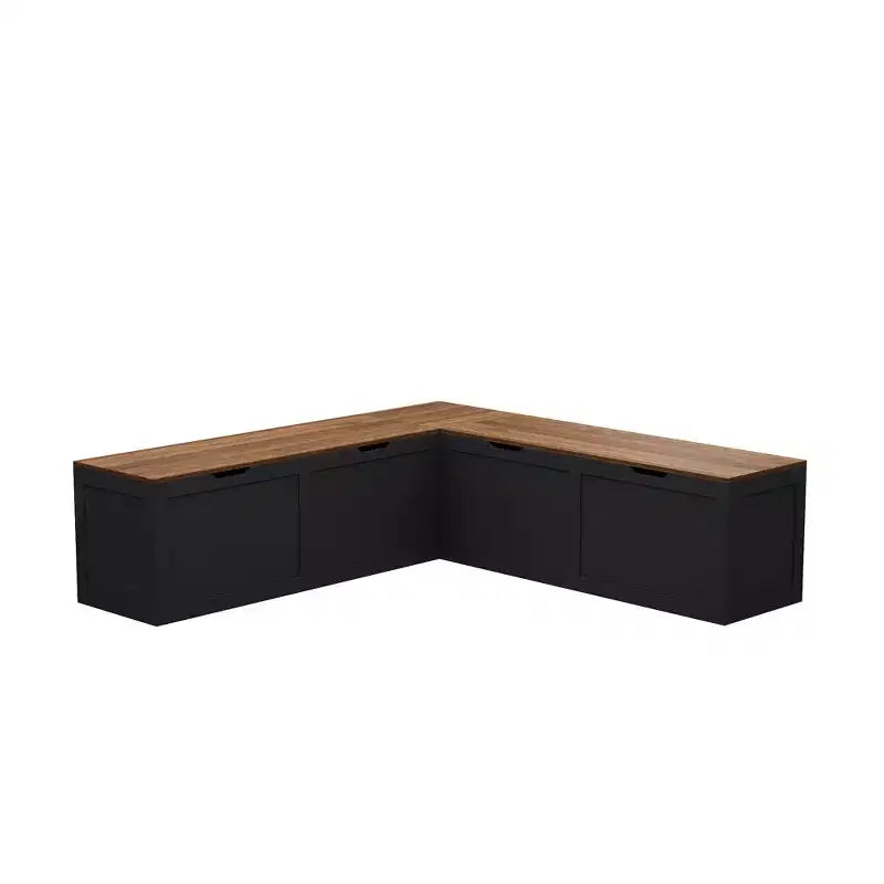 Banc de rangement d'angle en L avec couvercle relevable – Finition blanc et chêne