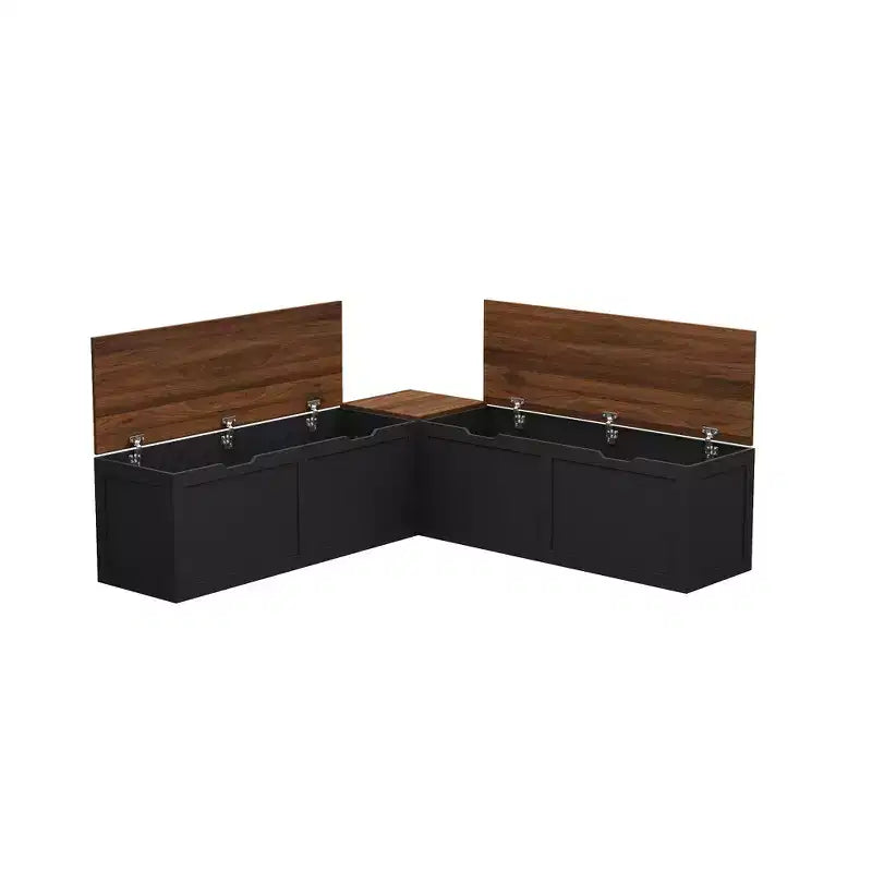 Banc de rangement d'angle en L avec couvercle relevable – Finition blanc et chêne