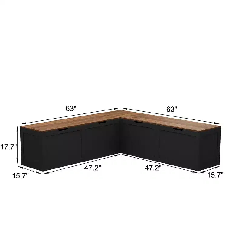 Banc de rangement d'angle en L avec couvercle relevable – Finition blanc et chêne