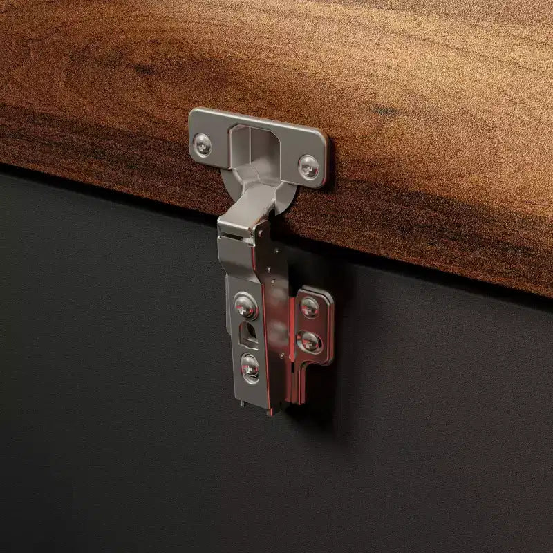 Banc de rangement d'angle en L avec couvercle relevable – Finition blanc et chêne
