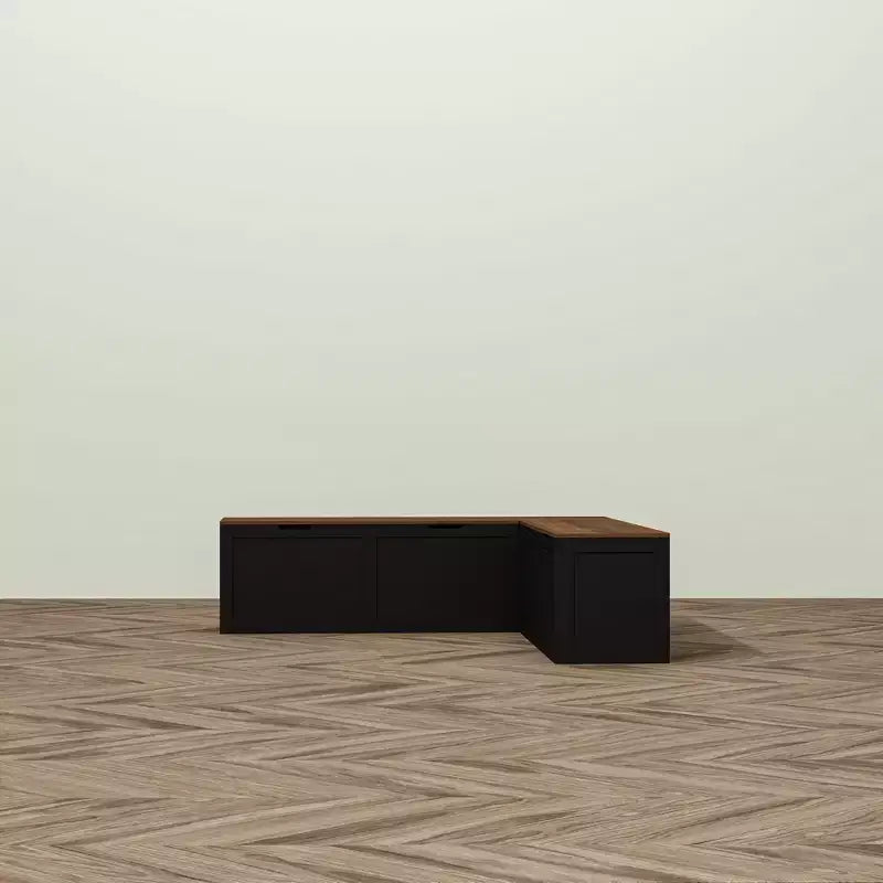Banc de rangement d'angle en L avec couvercle relevable – Finition blanc et chêne