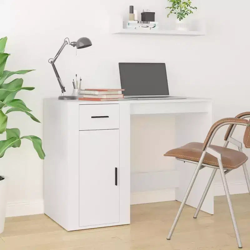 Bureau blanc compact avec tiroir