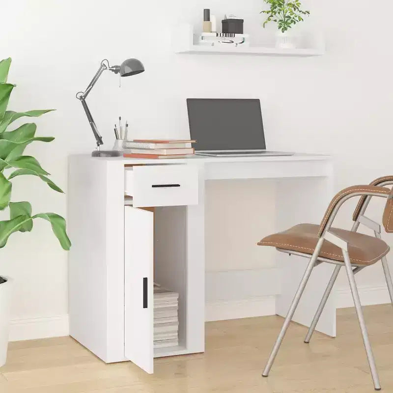 Bureau blanc compact avec tiroir