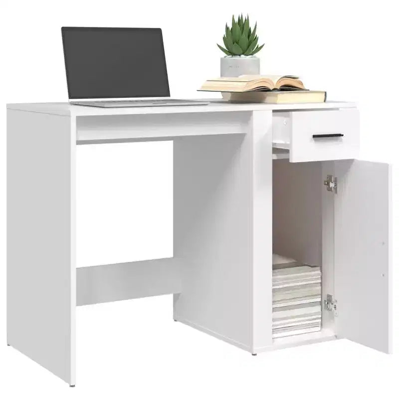Bureau blanc compact avec tiroir