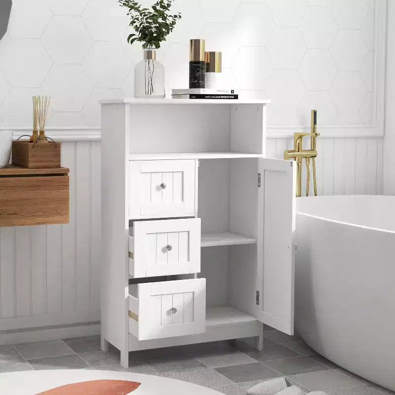 Meuble de rangement blanc avec 3 tiroirs et une porte