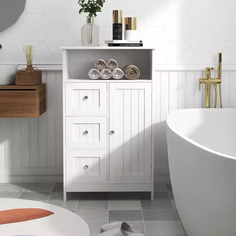 Meuble de rangement blanc avec 3 tiroirs et une porte