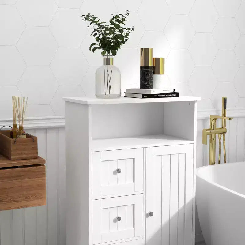 Meuble de rangement blanc avec 3 tiroirs et une porte