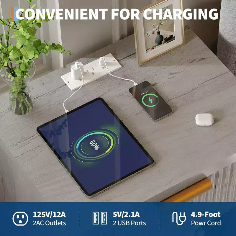 Table de chevet cannelée avec station de recharge et tiroirs