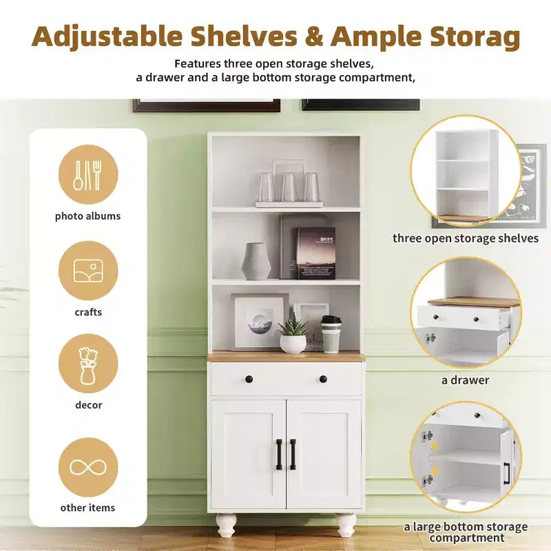 Armoire de rangement à 5 niveaux avec tiroir et étagères réglables