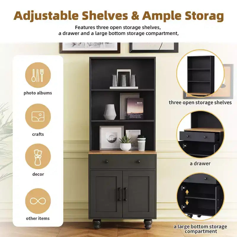 Armoire de rangement à 5 niveaux avec tiroir et étagères réglables