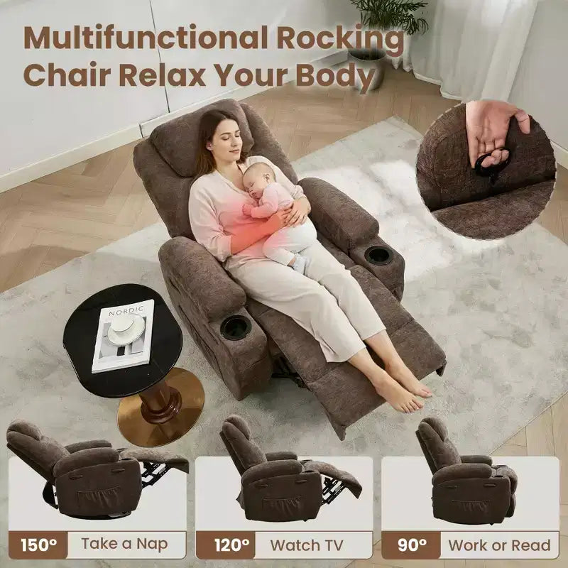 Fauteuil inclinable à bascule pivotant à 360° avec massage et chaleur