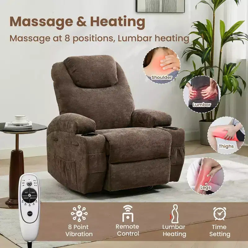 Fauteuil inclinable à bascule pivotant à 360° avec massage et chaleur