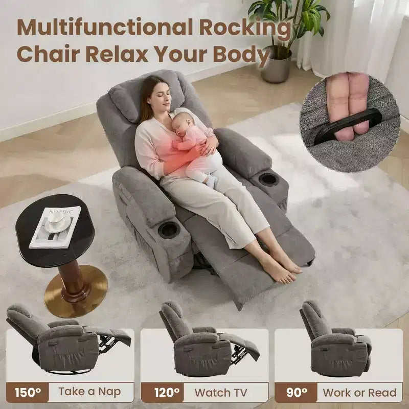 Fauteuil inclinable à bascule pivotant à 360° avec massage et chaleur