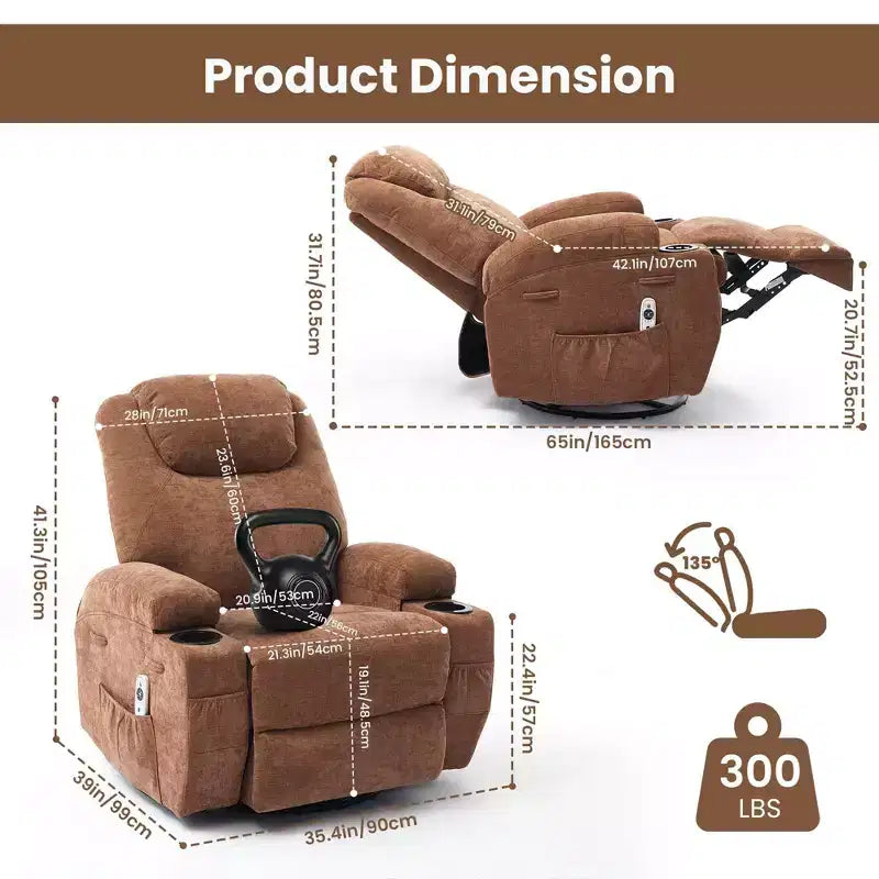 Fauteuil inclinable à bascule pivotant à 360° avec massage et chaleur