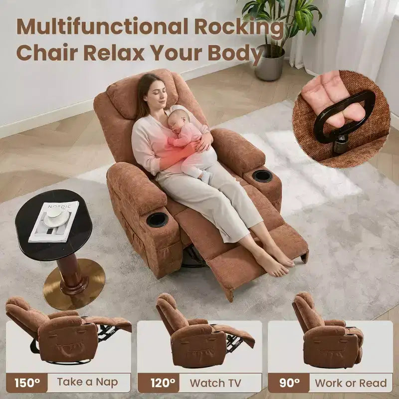 Fauteuil inclinable à bascule pivotant à 360° avec massage et chaleur