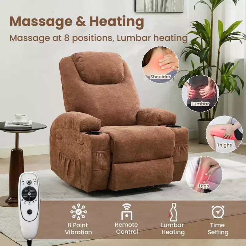 Fauteuil inclinable à bascule pivotant à 360° avec massage et chaleur