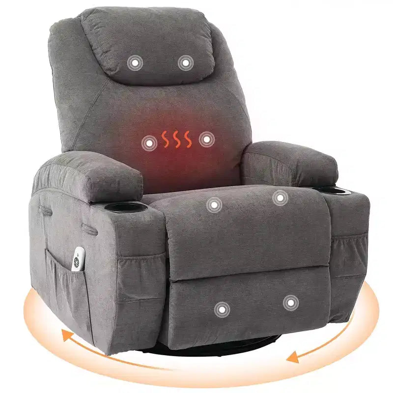 Fauteuil inclinable à bascule pivotant à 360° avec massage et chaleur