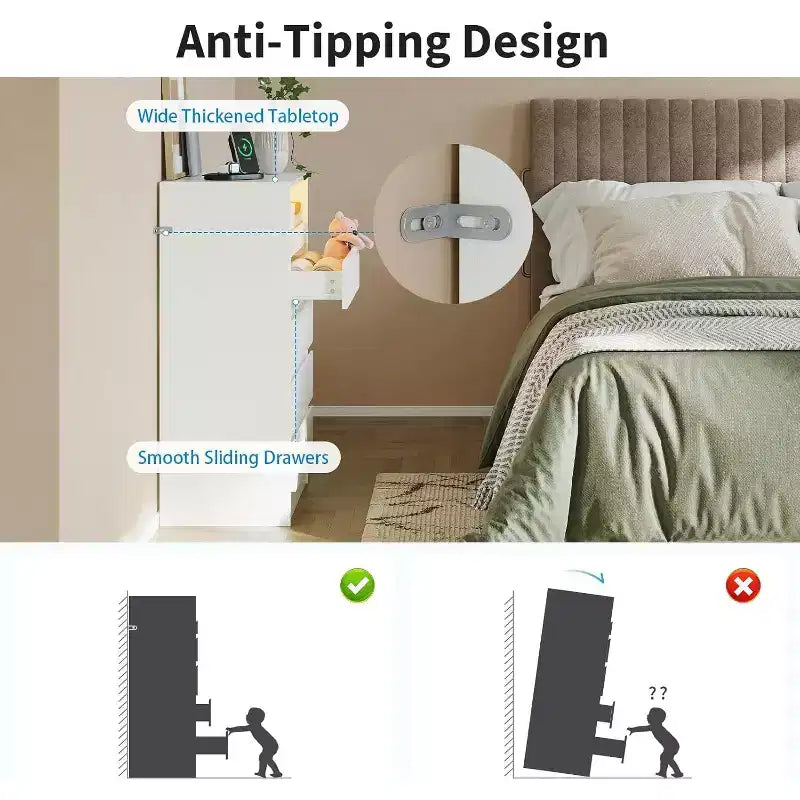 Commode à 6 tiroirs avec lumières LED et station de charge