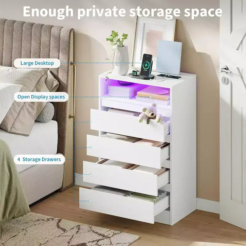 Commode à 6 tiroirs avec lumières LED et station de charge