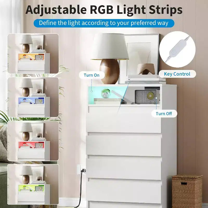 Commode à 6 tiroirs avec lumières LED et station de charge