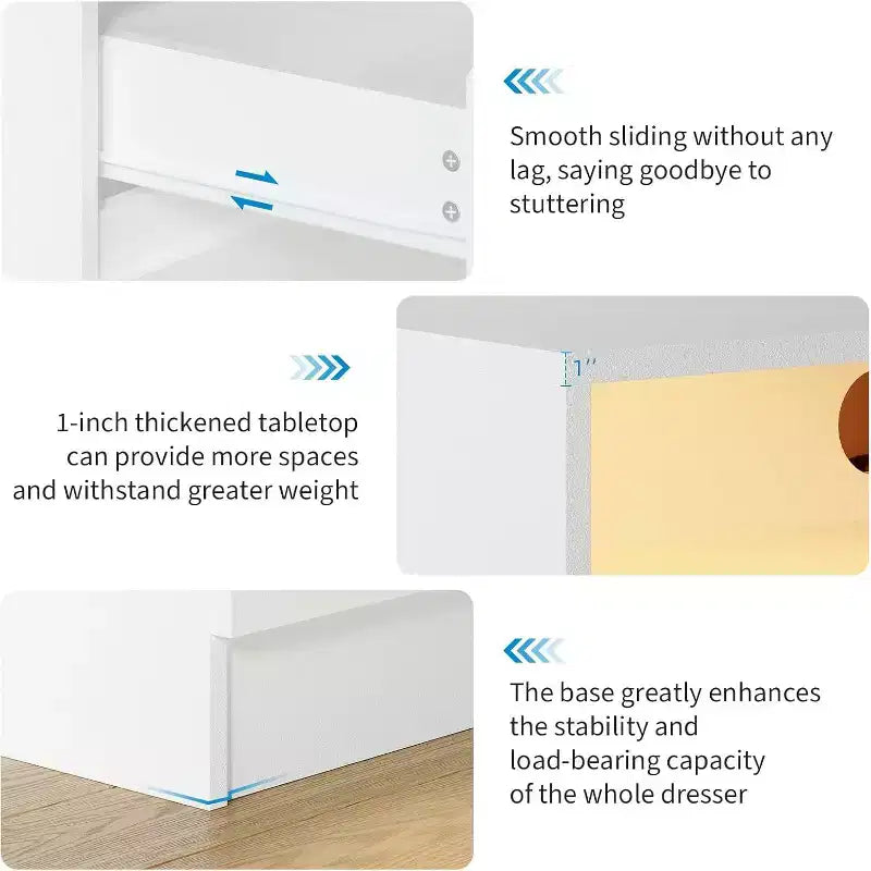 Commode à 6 tiroirs avec lumières LED et station de charge