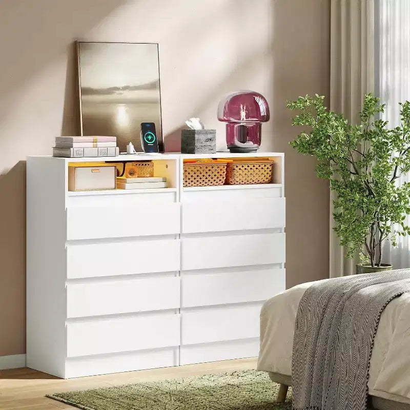 Commode à 6 tiroirs avec lumières LED et station de charge