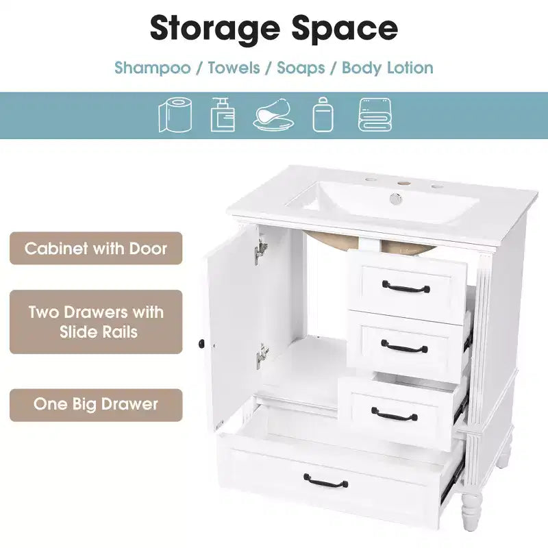 Meuble-lavabo de salle de bain de 30 pouces avec lavabo et armoire de rangement