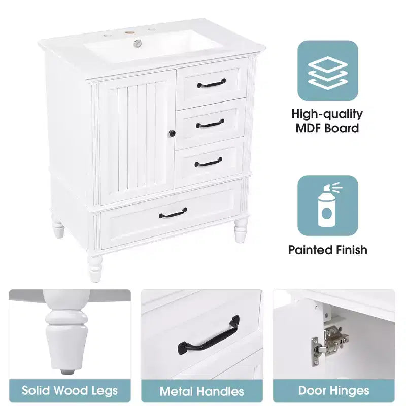 Meuble-lavabo de salle de bain de 30 pouces avec lavabo et armoire de rangement
