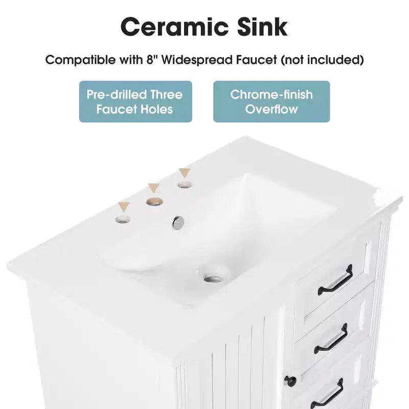 Meuble-lavabo de salle de bain de 30 pouces avec lavabo et armoire de rangement