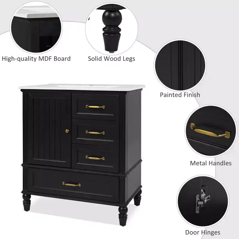 Meuble-lavabo de salle de bain de 30 pouces avec lavabo et armoire de rangement