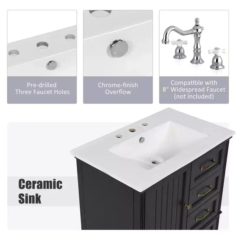 Meuble-lavabo de salle de bain de 30 pouces avec lavabo et armoire de rangement