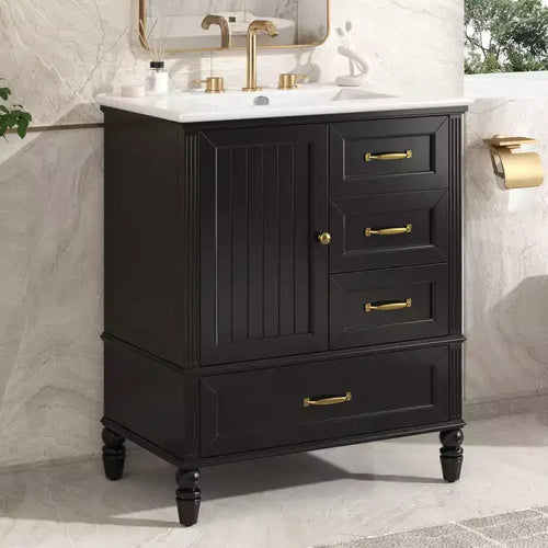 30 Small Bathroom Vanity Sink Combo with Storage , Wood Bathroom Floor Cabinet with Drawers and Door