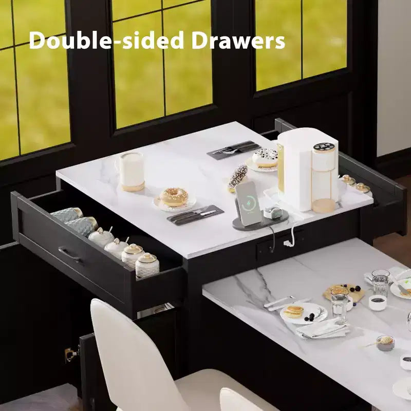 Îlot de cuisine avec table à manger extensible et rangements intégrés