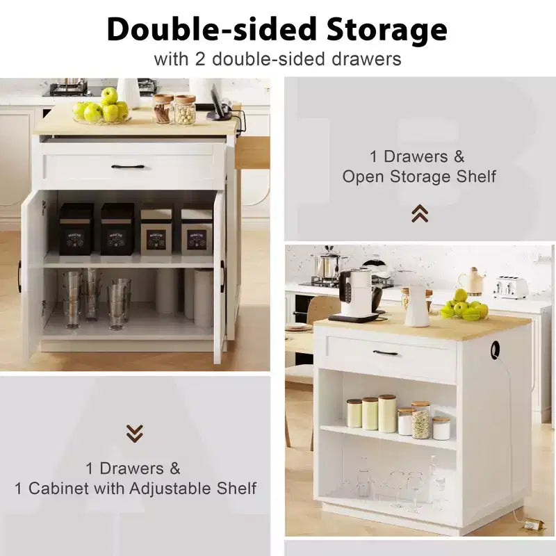 Îlot de cuisine avec table à manger extensible et rangements intégrés