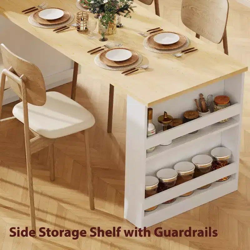 Îlot de cuisine avec table à manger extensible et rangements intégrés